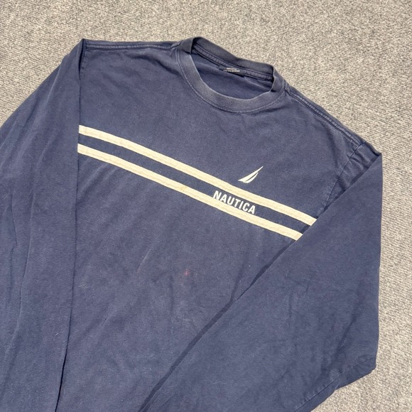 Nautica Long Sleeve Shirt Men's Medium 100% Cotton Stained 2 Striped Blue - Picture 1 of 14
